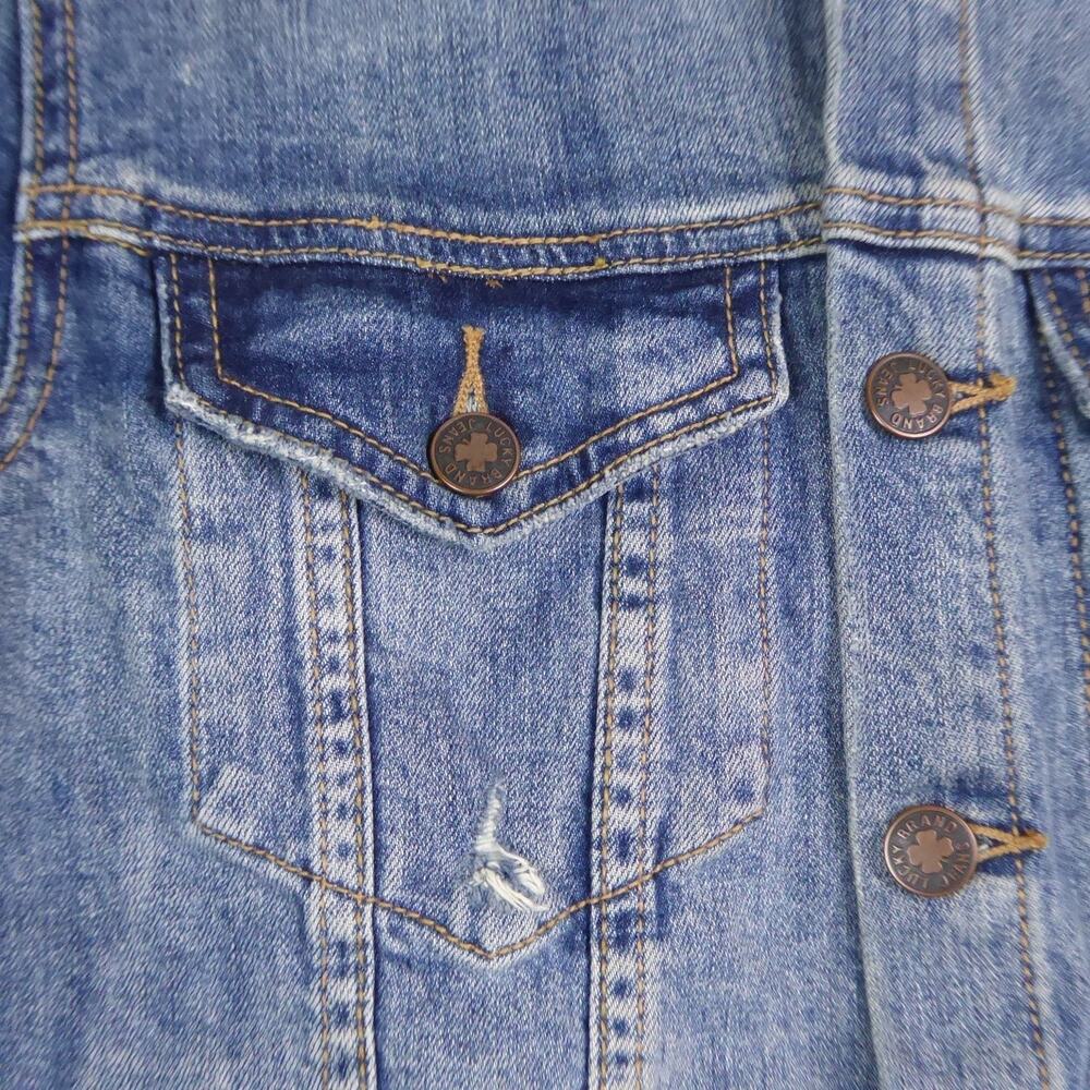 Lucky Brand Jacket Womens SZ S Denim Jean Tomboy Trucker Distressed Classic - Picture 2 of 13